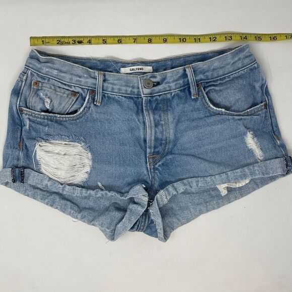 Grlfrnd Light Wash Blue 'Wear Me Out' High Rise Distressed Denim Shorts Size 26 - Picture 1 of 7